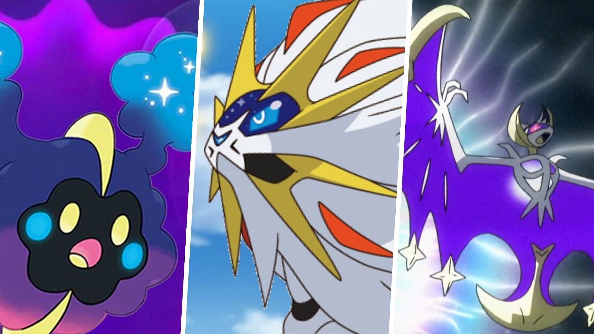Cosmog, Solgaleo, and Lunala as seen in the anime (Image via TPC)
