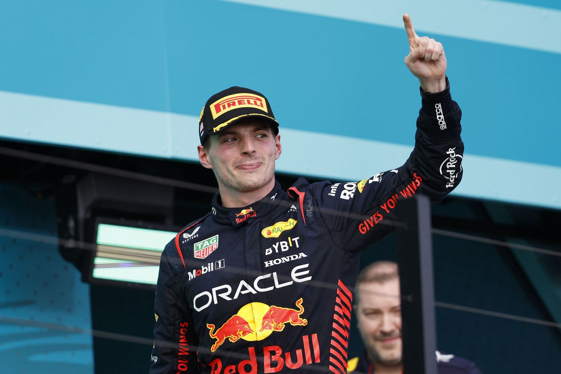 Max Verstappen on the Miami GP podium