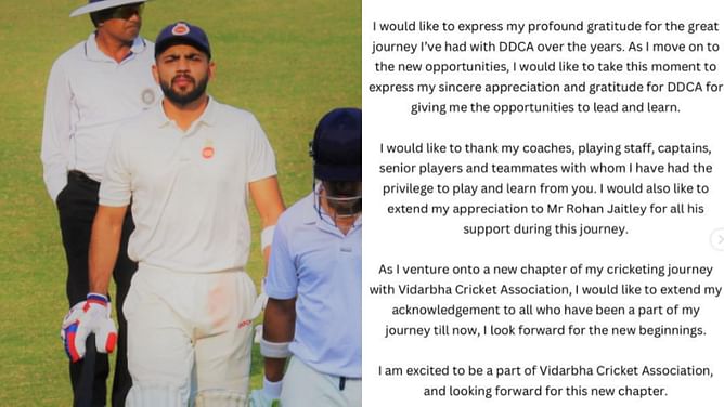 "My sincere appreciation and gratitude for DDCA" - former Delhi captain Dhruv Shorey writes parting message before move to Vidarbha