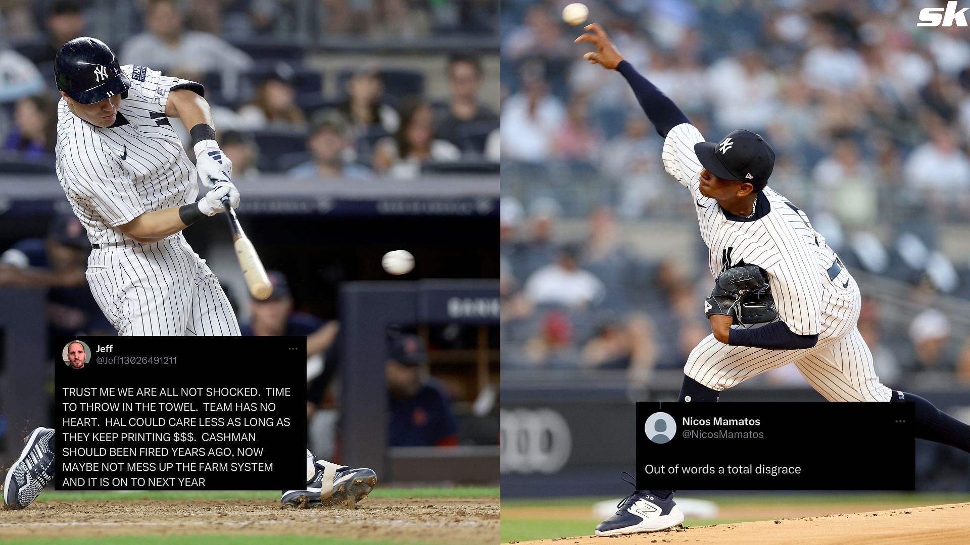 Anthony Volpe of the New York Yankees connects on a fifth inning base hit against the Boston Red Sox at Yankee Stadium