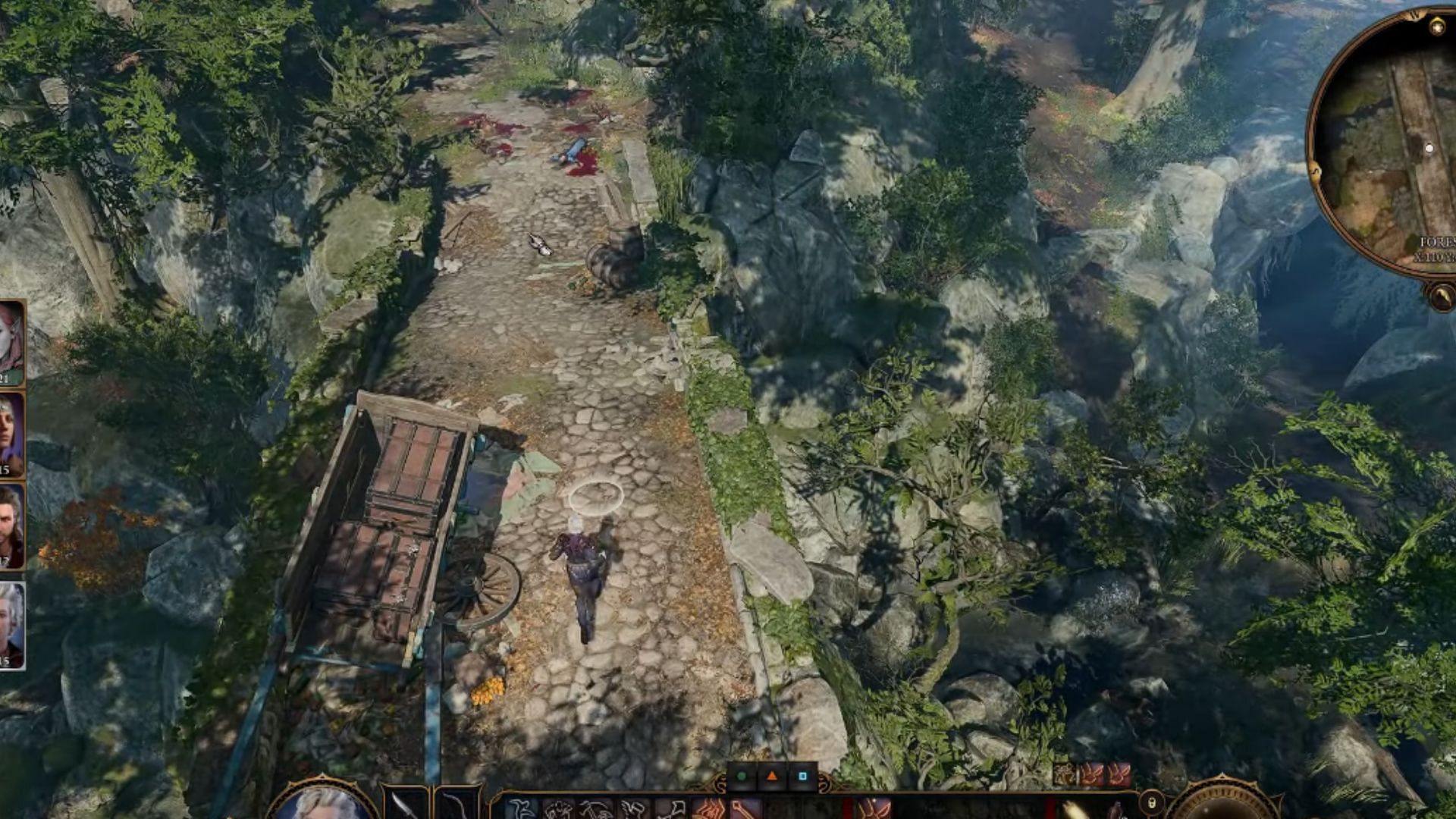 You will reach a bridge featuring a broken wagon (Image via Larian Studios)