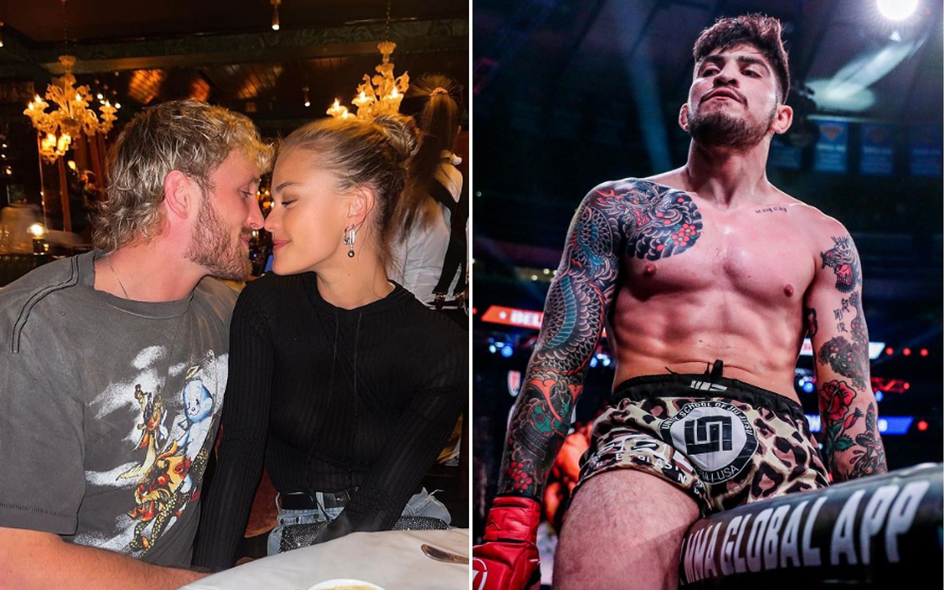 Logan Paul and Nina Agdal [L] and Dillon Danis [R] [Images via @ninaagdal and @dillondanis Instagram]