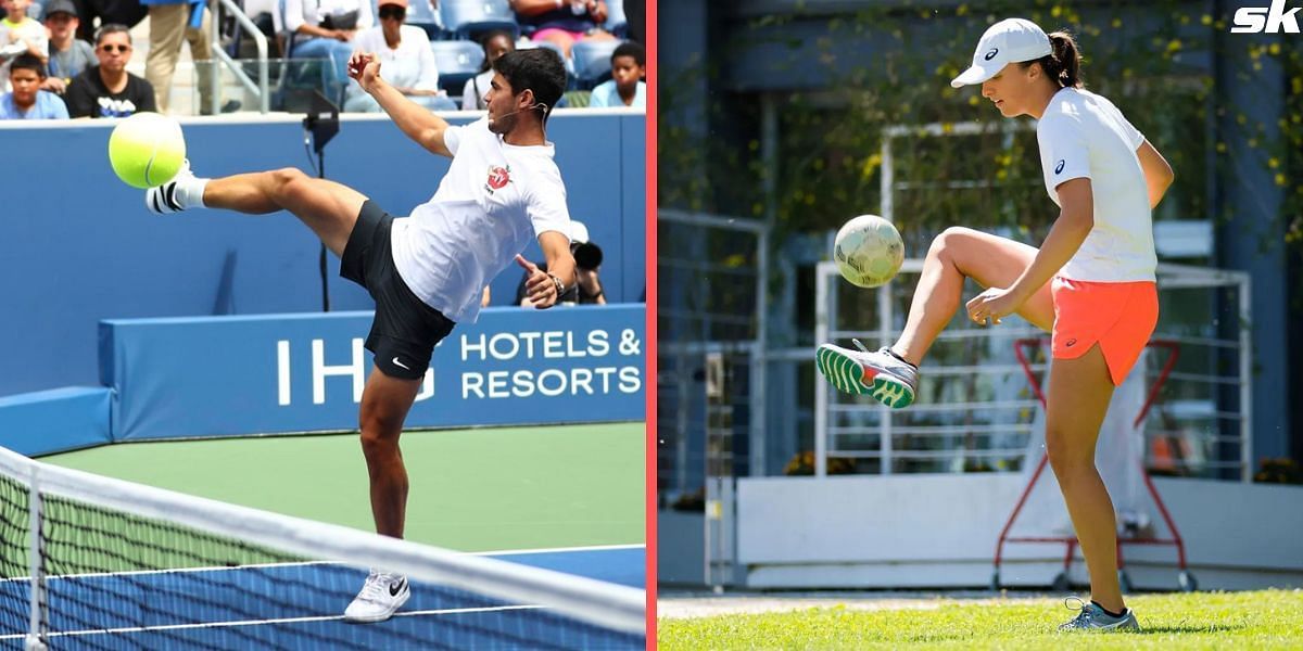 Carlos Alcaraz and Iga Swiatek displayed their insane football skills on Saturday during the Arthur Ashe Kids