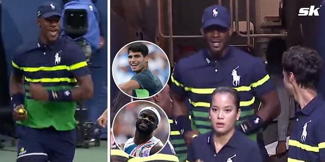 Hilarious scenes at the US Open as NBA star Jimmy Butler undergoes training to turn ball boy for Carlos Alcaraz and Frances Tiafoe's exhibition match