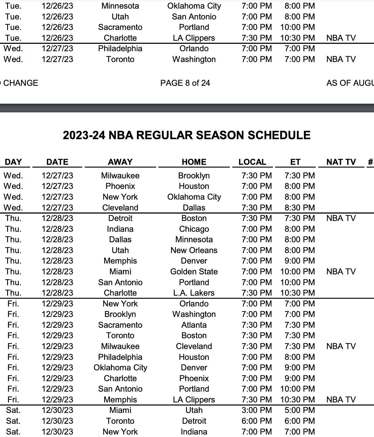 NBA Schedule 2023-24: Full calendar for the NBA Season 2023-24