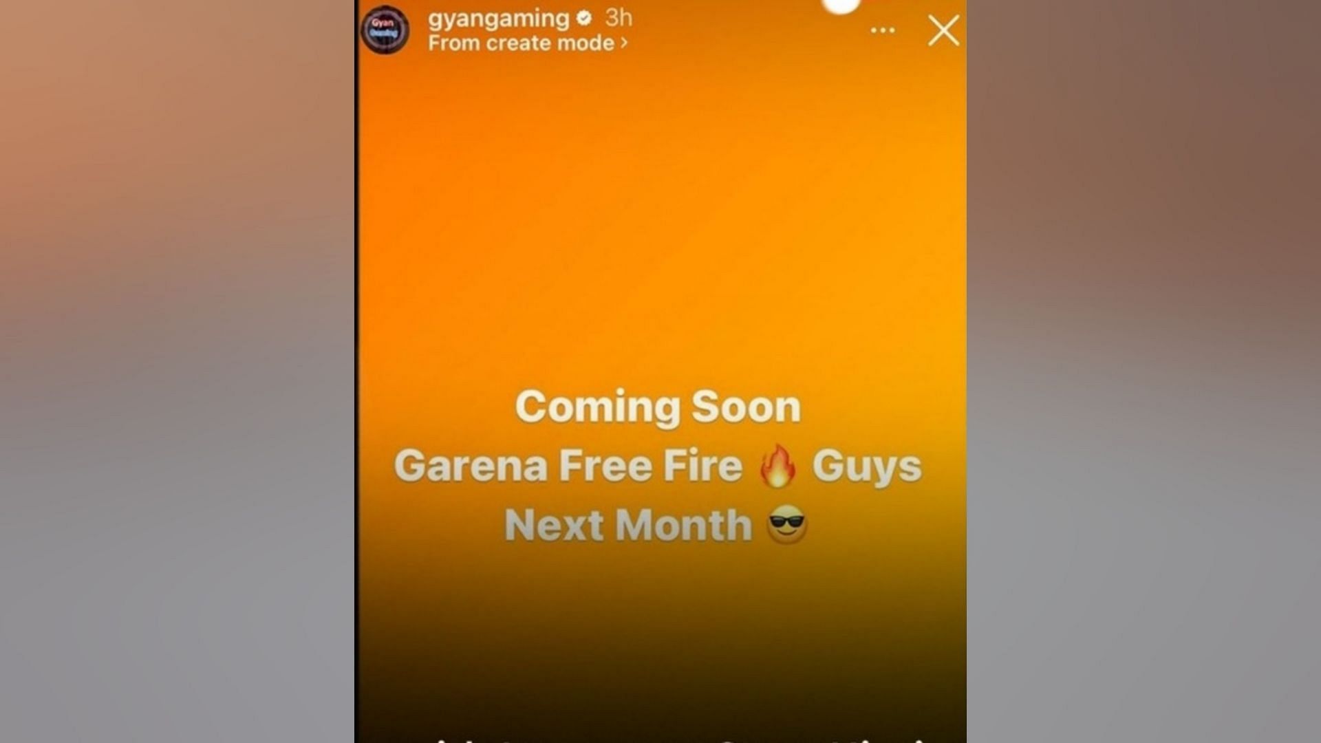 Gyan Gaming's latest Instagram story on FF comeback