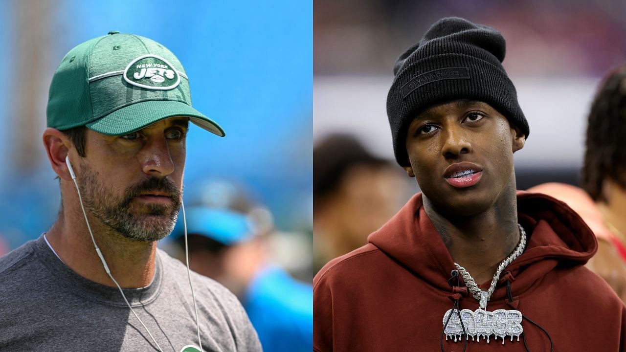 Aaron Rodgers and Sauce Gardner Handshake New York Jets shirt