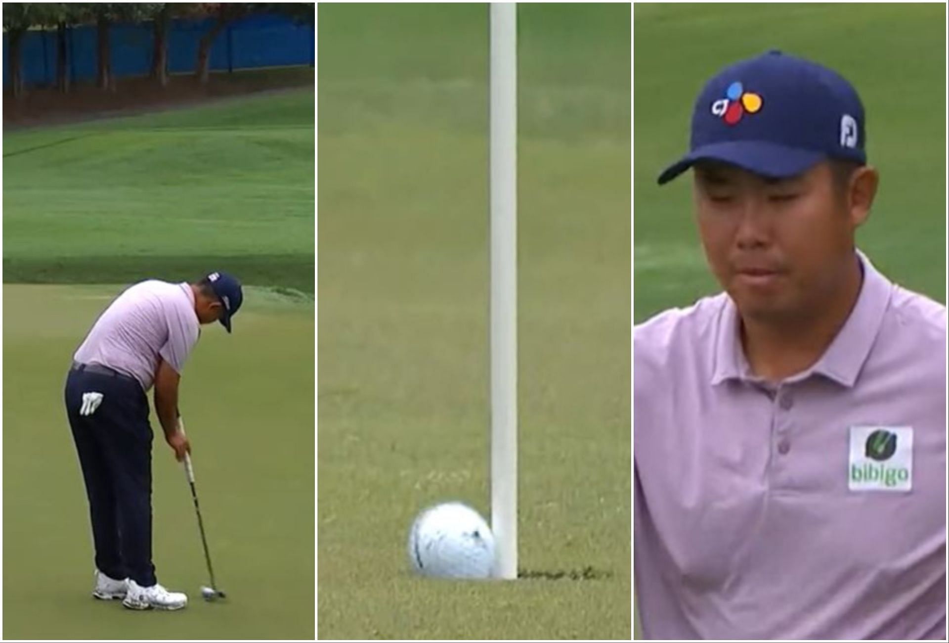 Byeong Hun An hits an eagle on 15th at the 2023 Wyndham Championship (via Twitter/@PGA Tour)