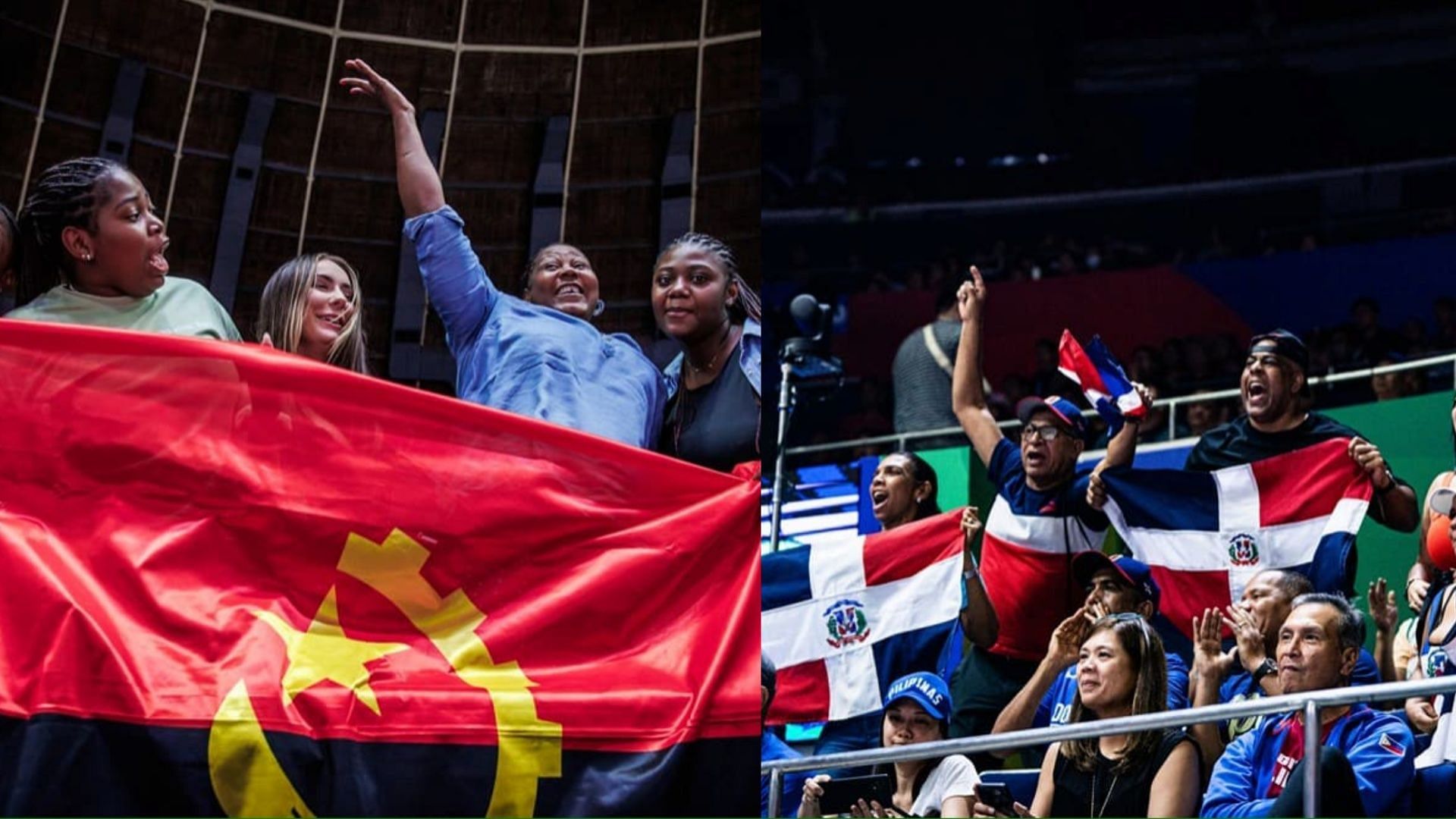 Supporters of Angola and the Dominican Republic at the FIBA World Cup 2023