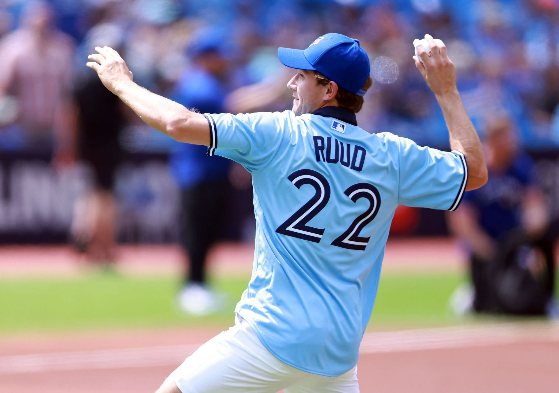 Casper Ruud throwing the first pitch for Baltimore Orioles v Toronto Blue Jays