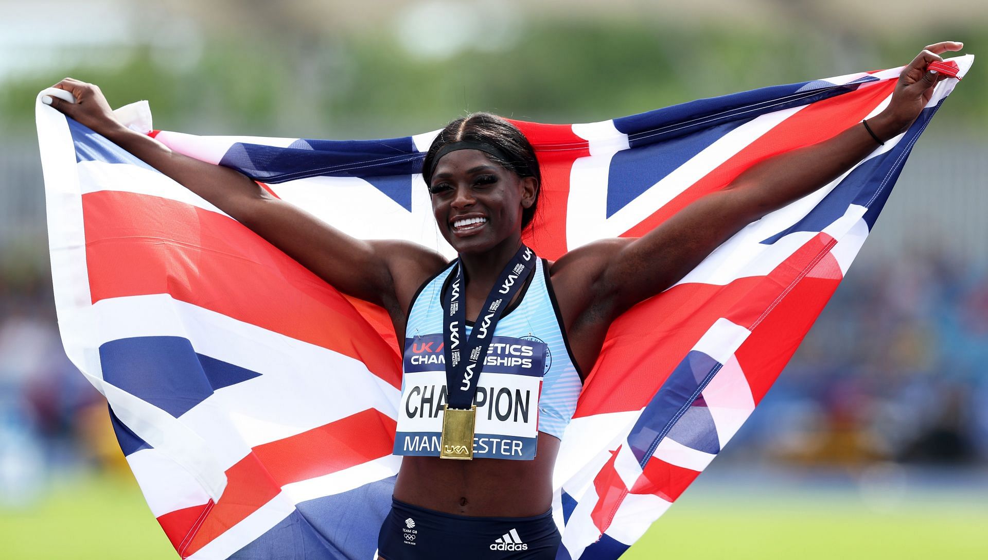 Darlly Neita after winning the women&#039;s 200m final in UK Athletics Championships in Manchester, England