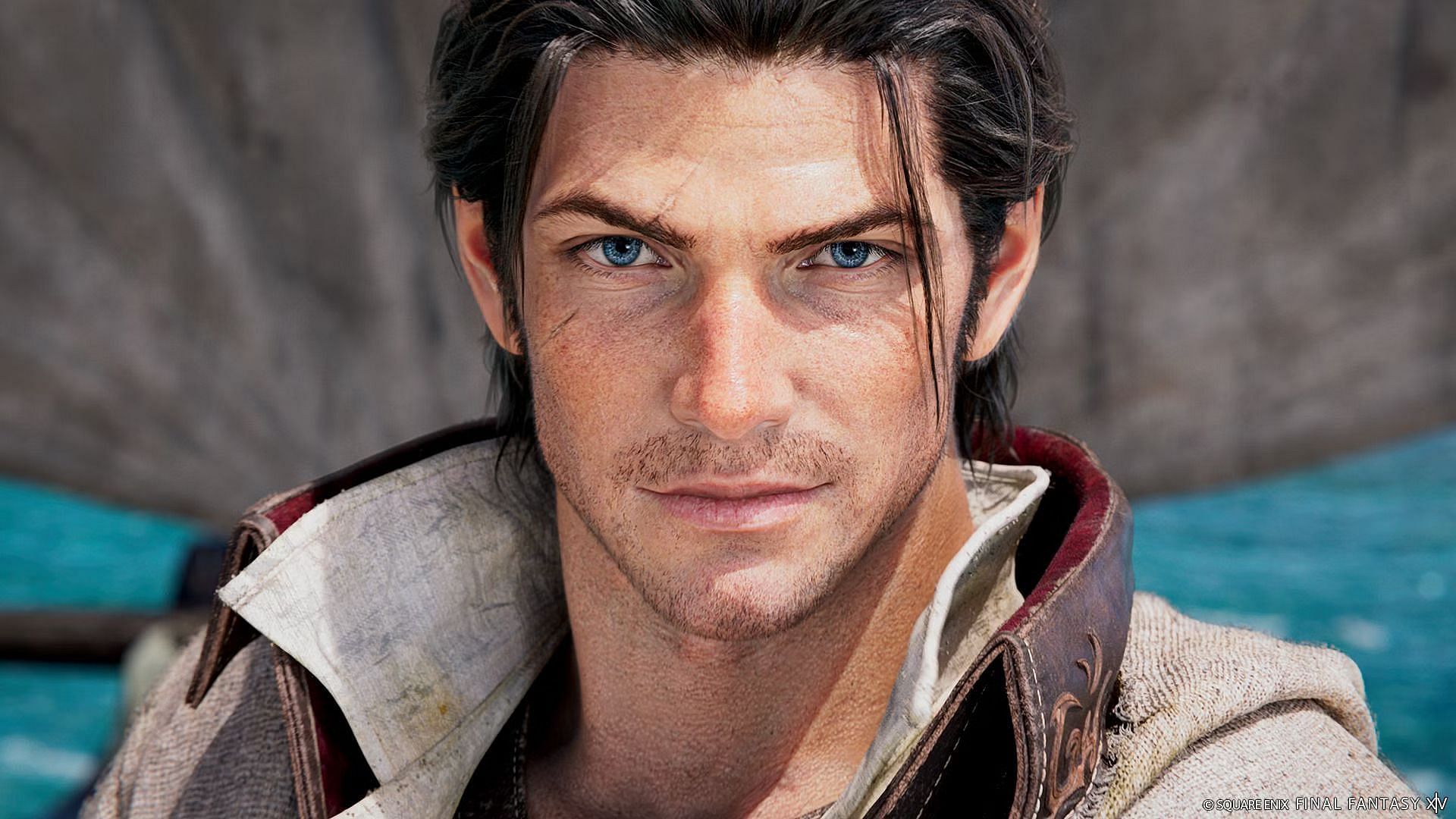 Close up of a Final Fantasy 14 male character.