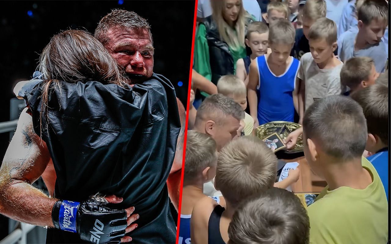 Anatoly Malykhin (left) and Malykhin with kids from his home country (right)