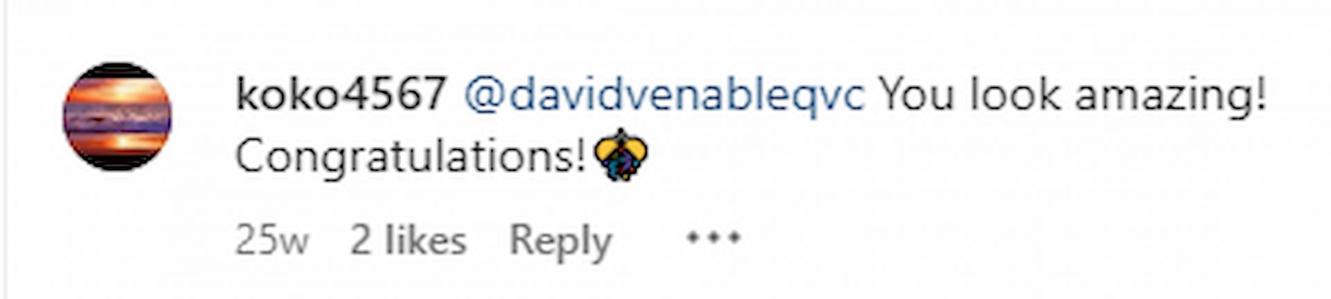A user commented on David&#039;s Instagram post saying how he had inspired her (Image via Instagram/David Venable)