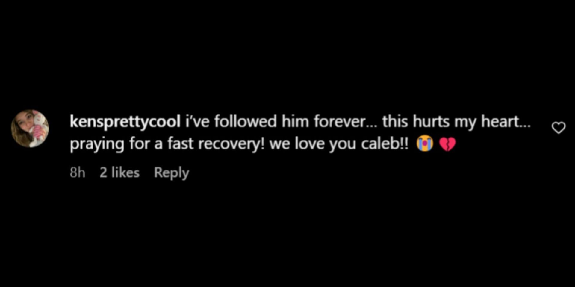 Netizens pray for Caleb&#039;s quick recovery. (Image via Instagram/@peytoncoffee)