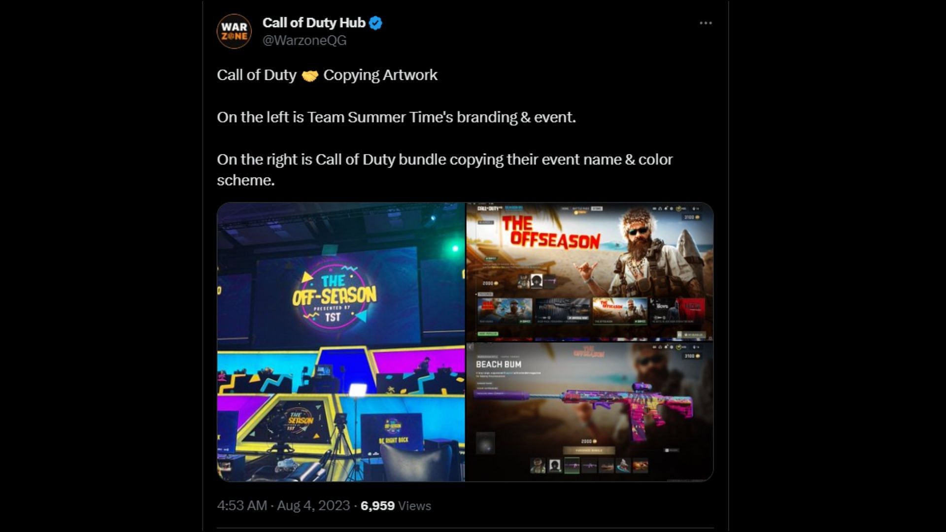 CoD plagiarizing work from Team Summer Time (Image via Twitter.com/WarzoneQG)