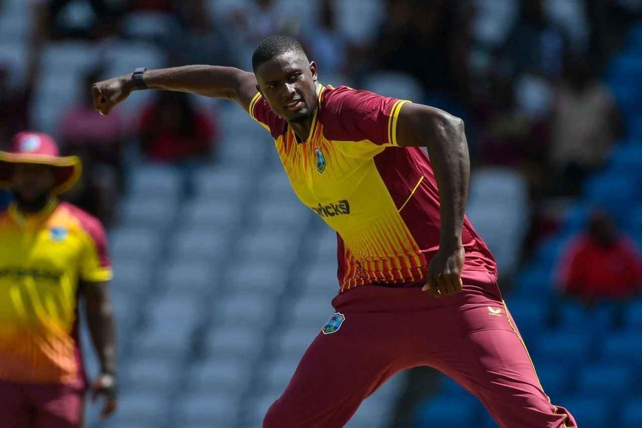 Jason Holder in the first T20I [Getty Images]