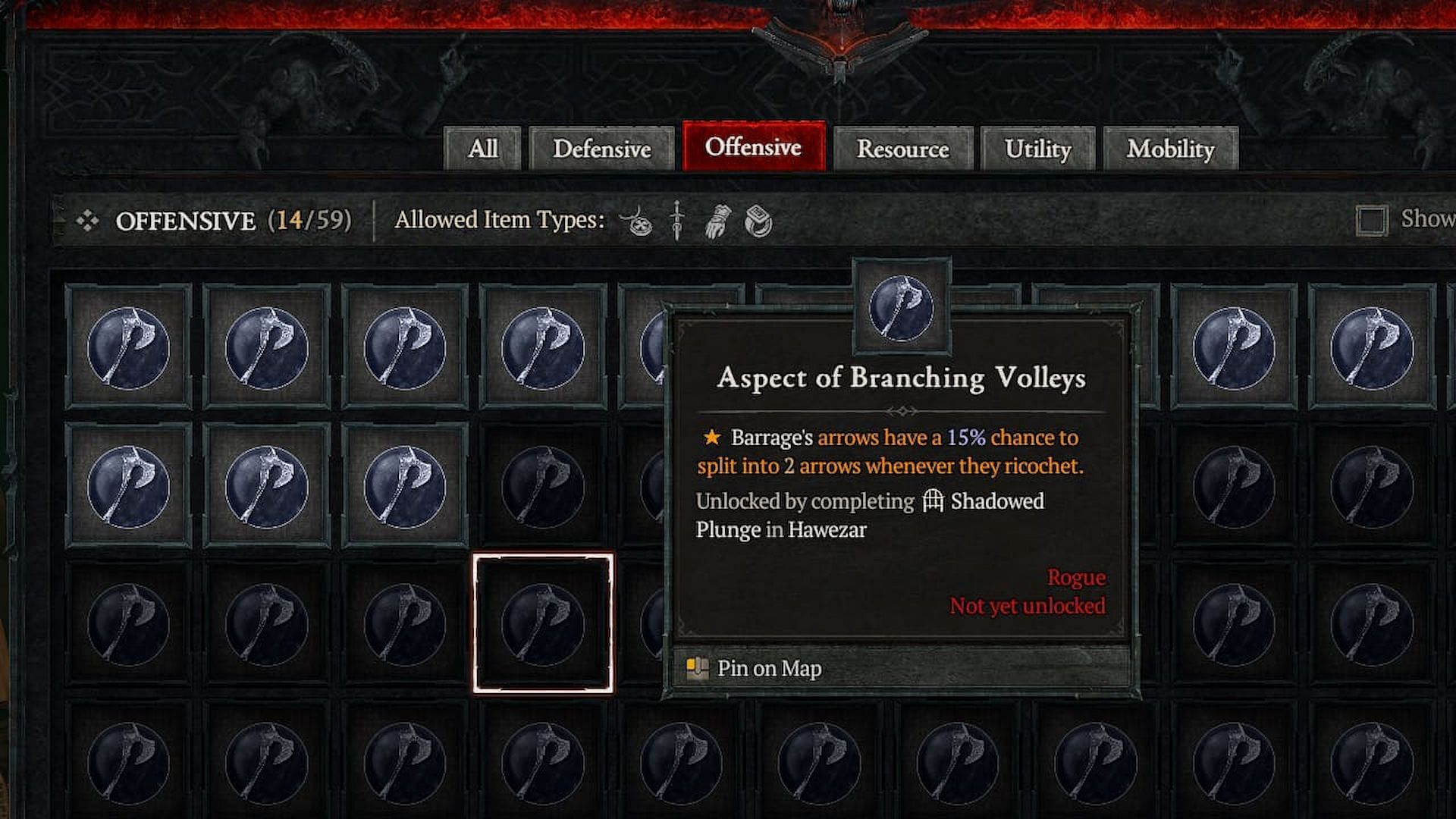 This Aspect can split the arrow in two when they ricochet (Image via Diablo 4)