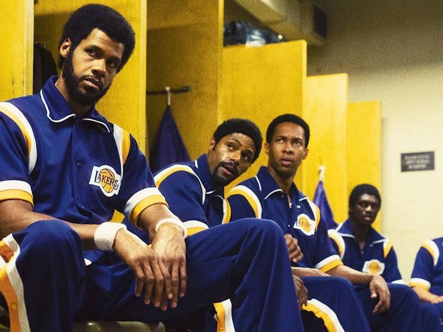 A still from Lakers locker room in Winning Time (Image via HBO)
