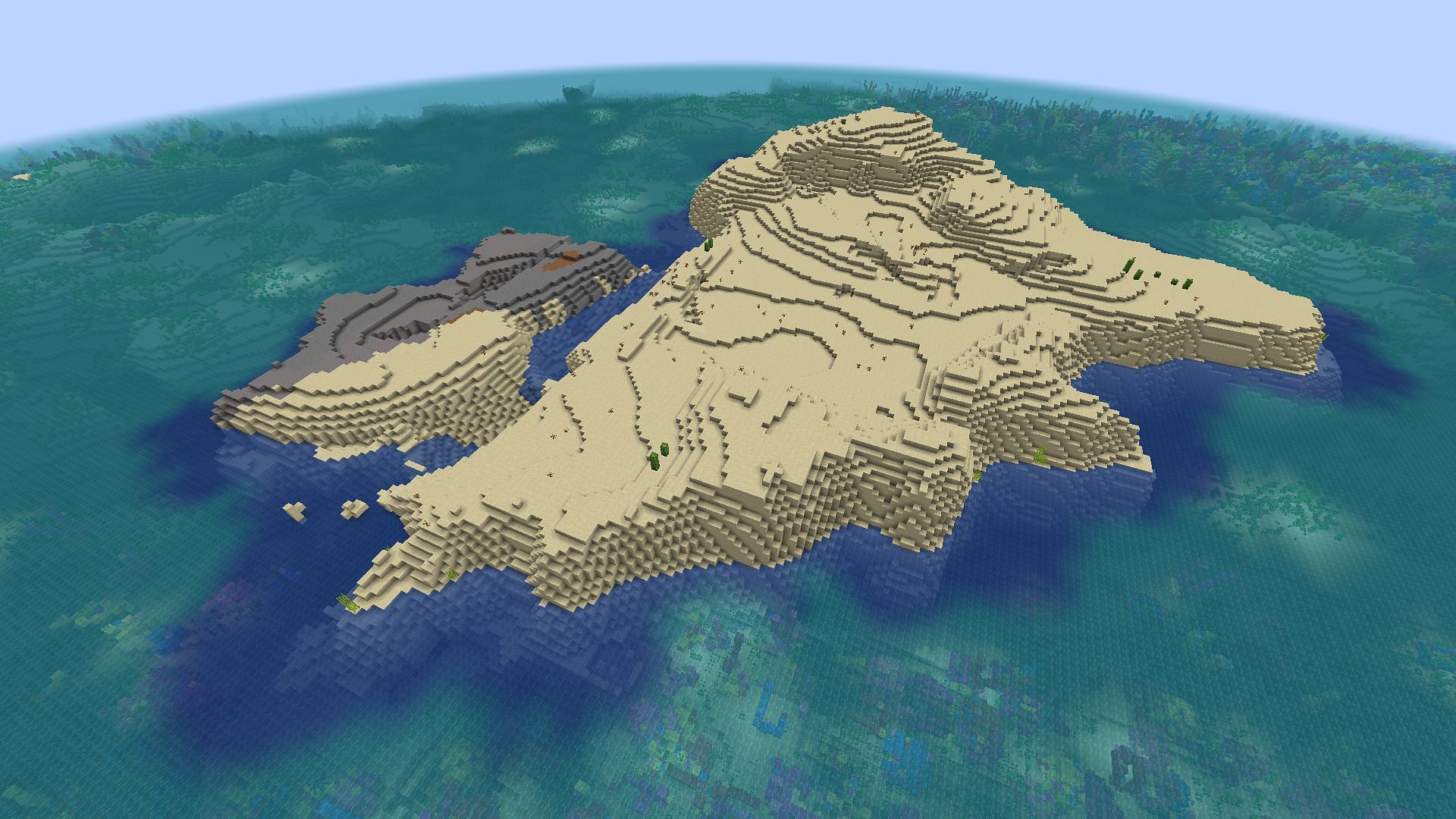 This heat-blasted island should be a tricky one to settle on in Minecraft (Image via Mojang)