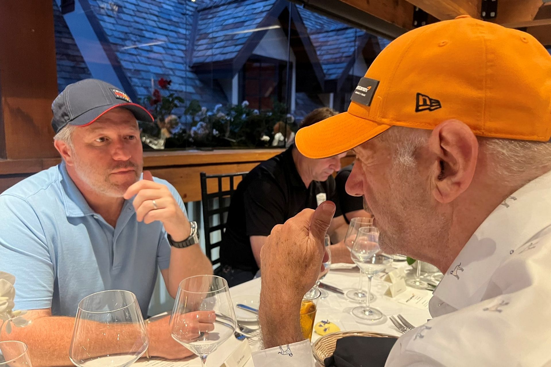 McLaren CEO Zak Brown (L) and Red Bull chief designer Andrian Newey (R) (Image via Twitter/@ZBrownCEO)