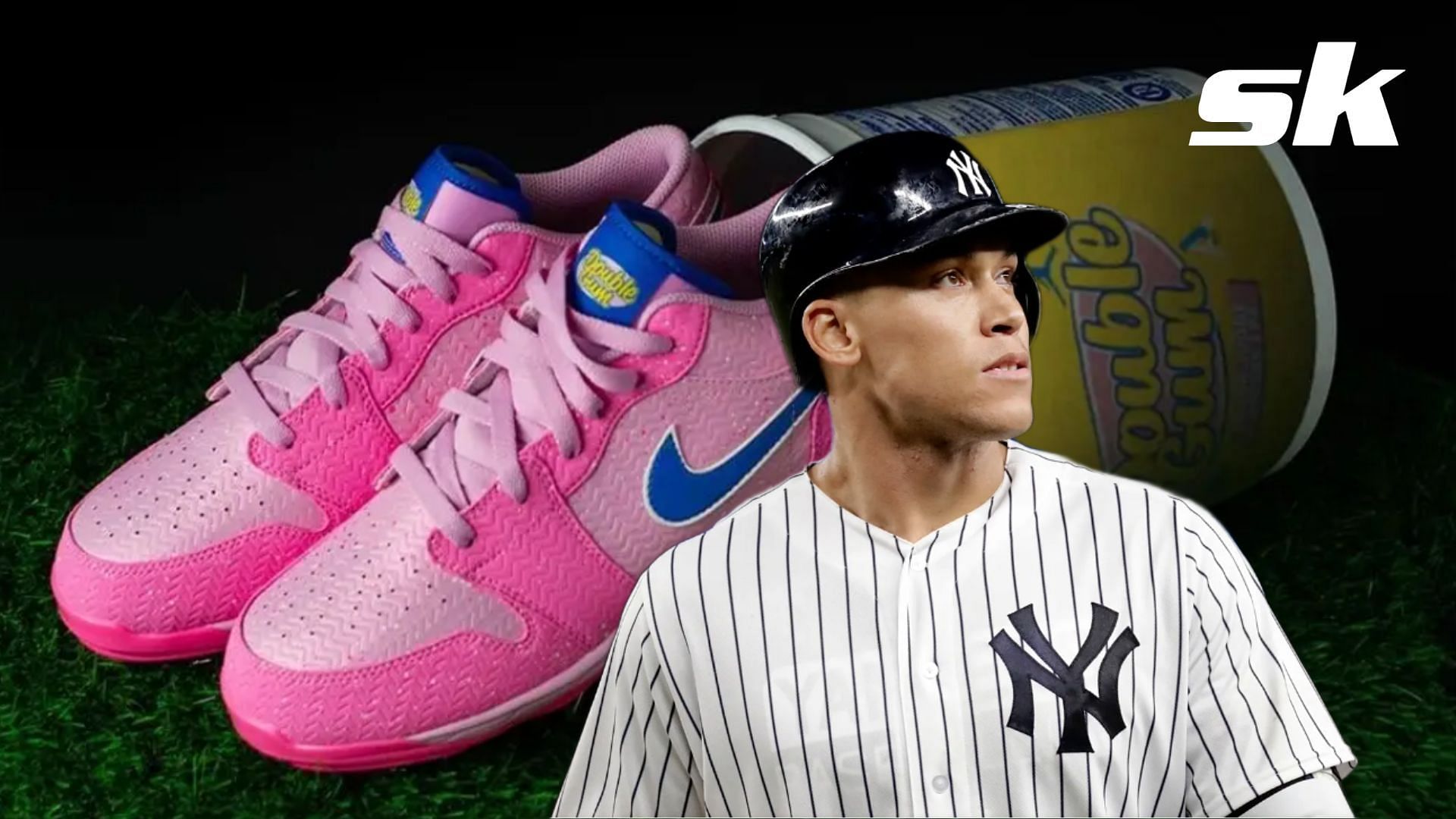 Aaron Judge's first Jordan PE cleat comes in the form of a Jordan 1  inspired by his in-game bubble gum game 🍬 The game: Pop 2 pieces of…
