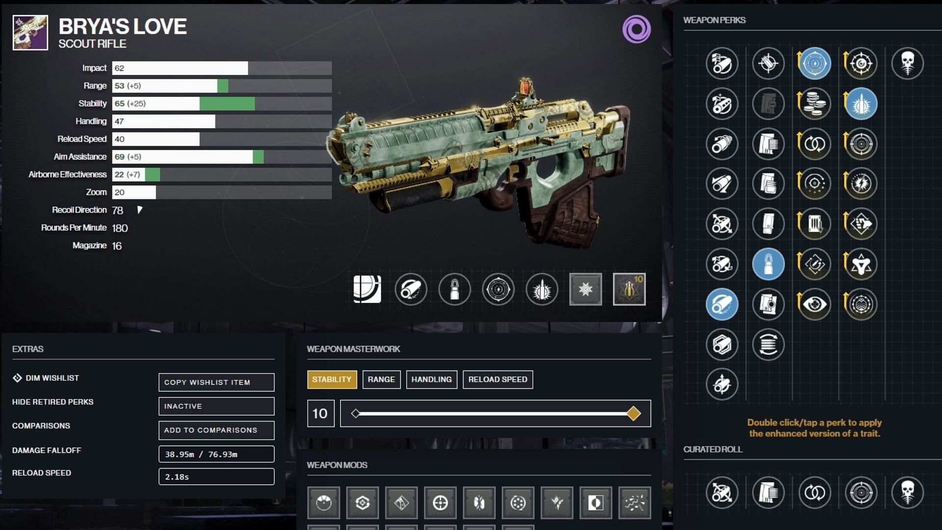 Brya&#039;s Love PvP god roll (Image via Bungie)