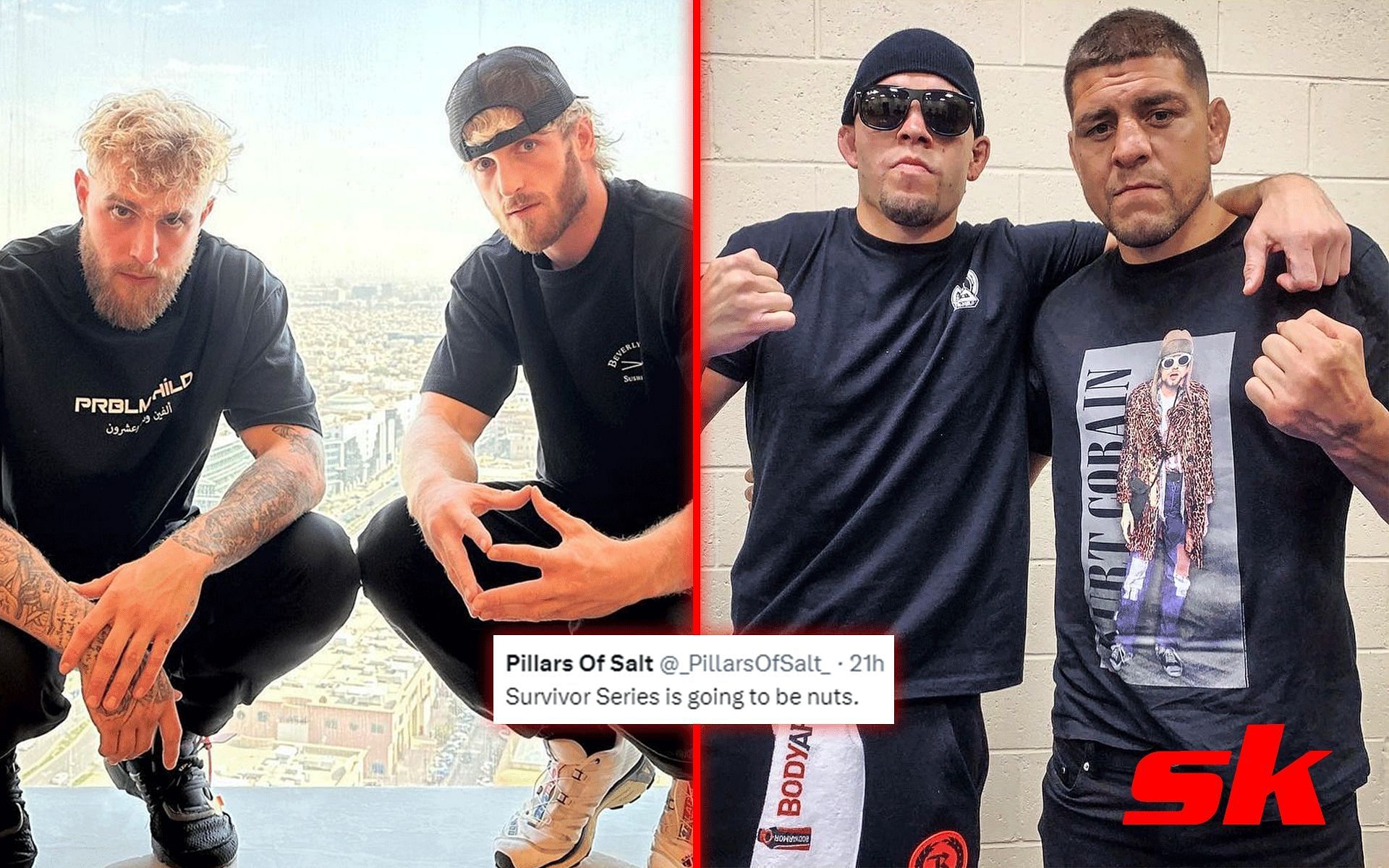 Paul brothers (Left) and Diaz brothers (Right) [Images via: @loganpaul and @nickdiaz209 on Instagram]