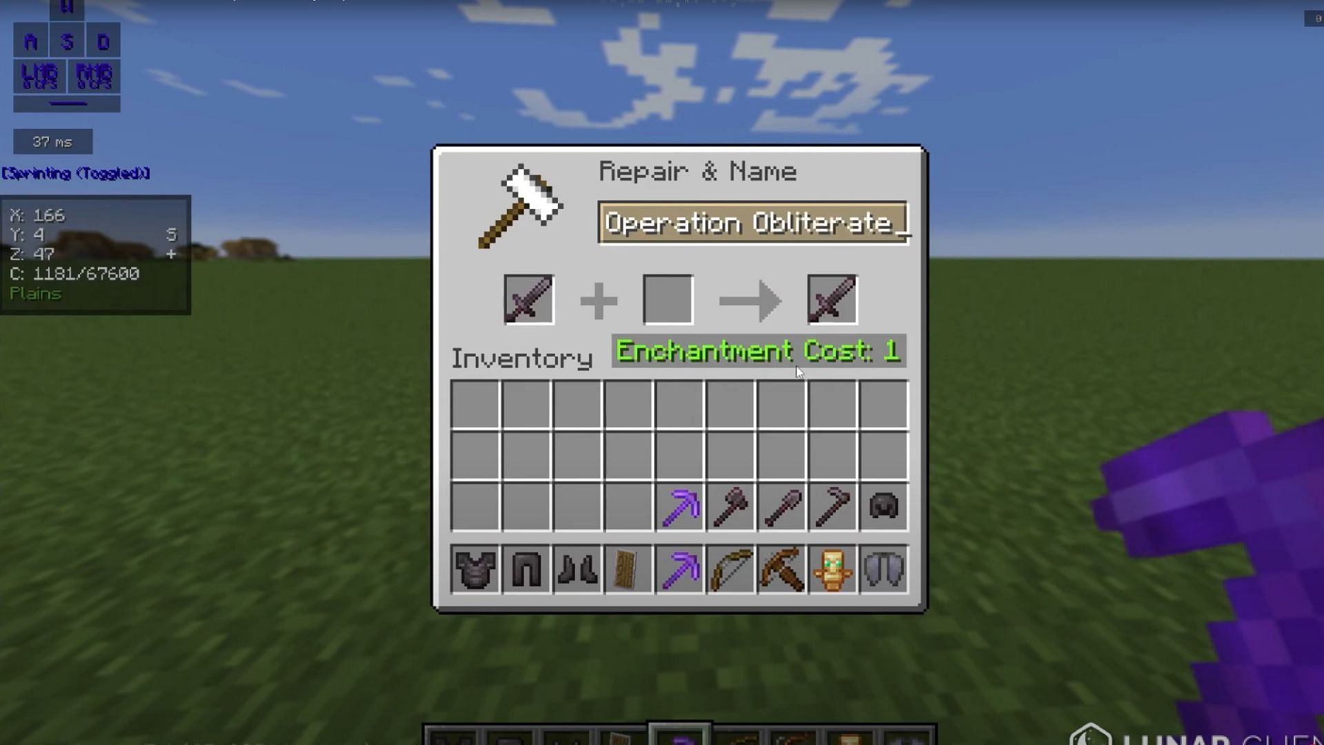 Use the Anvil to rename your Sword (Image via Mojang Studios)