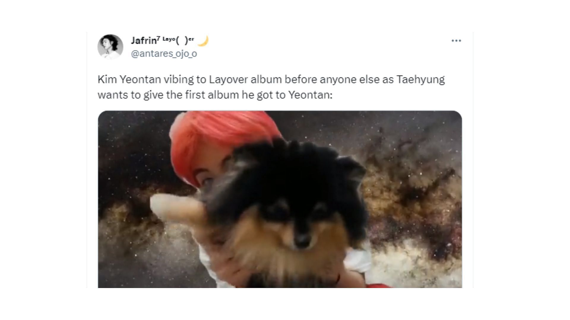 Tae wants to gift Yeontan the first copy of Layover (Image via X/@antares_ojo_o)