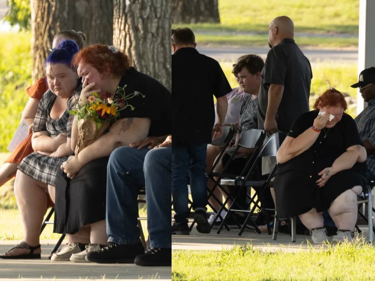 Amy can&#039;t stop crying at the funeral (Images via Mega and The Sun)