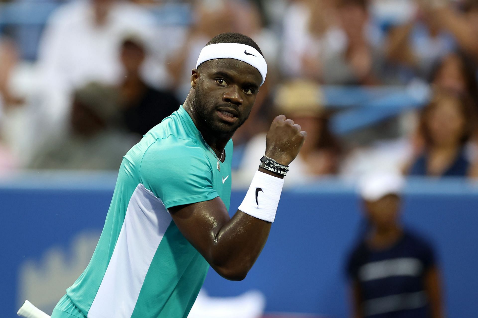 Frances Tiafoe receives a customized Cherry Blossom D.C. United football  jersey after 2R win at Citi Open 2023