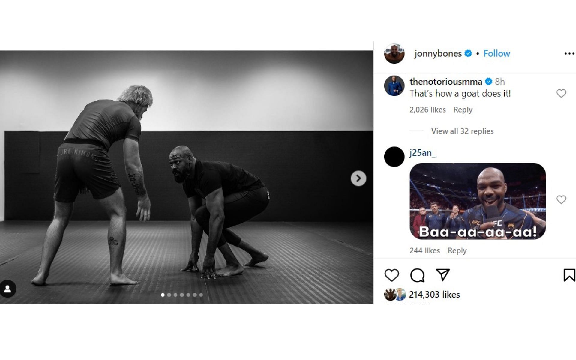 Screenshot of Conor McGregor&#039;s comment on Jones&#039; Instagram post
