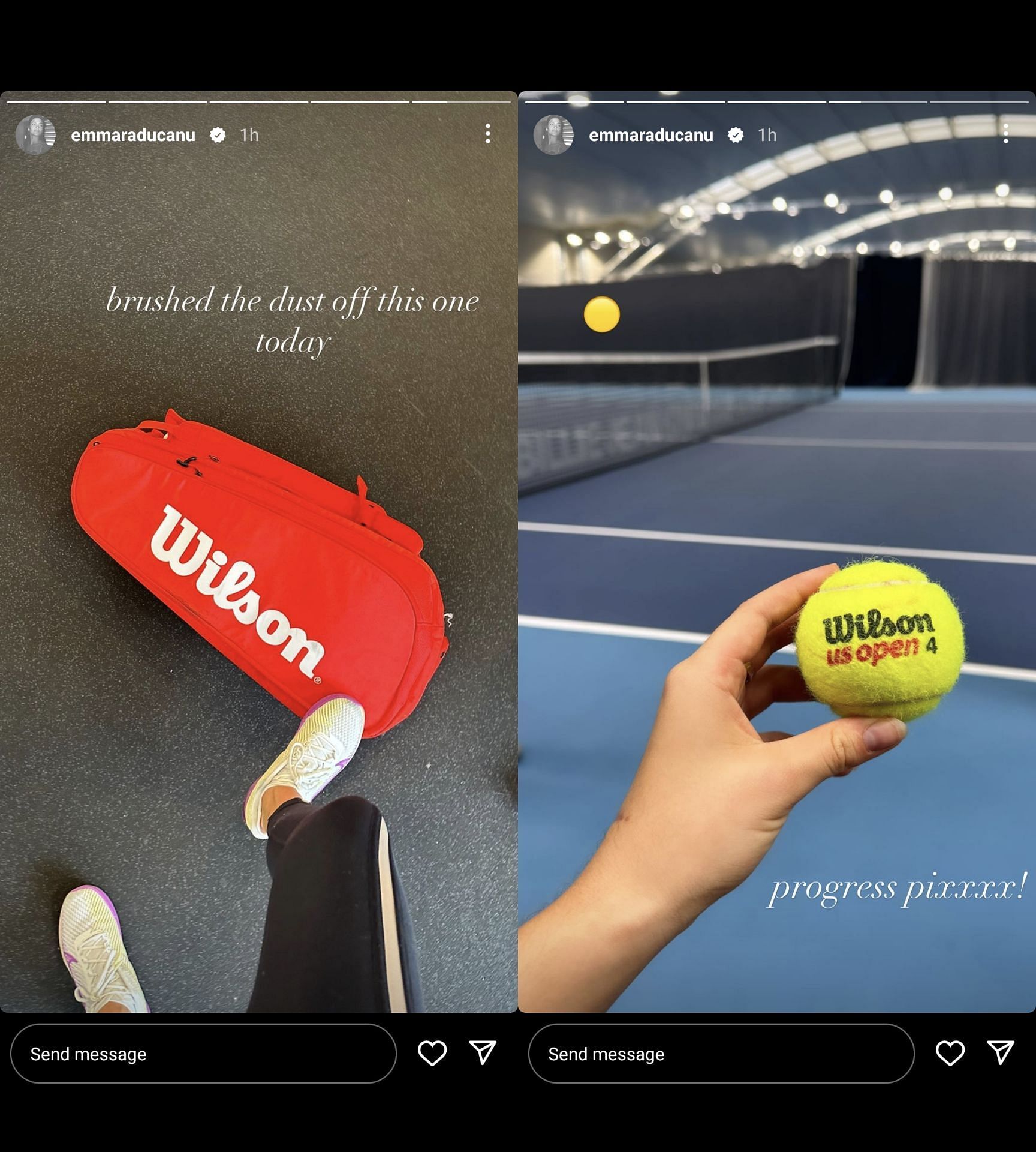Screenshots of Emma Raducanu&#039;s Instagram stories