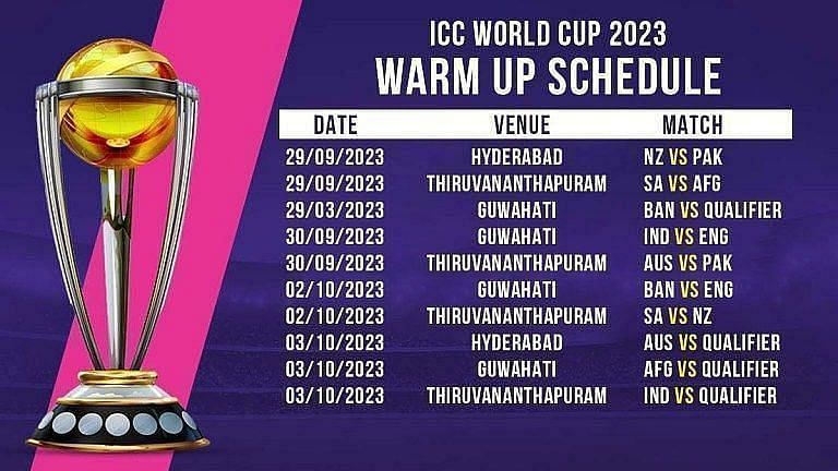 ICC World Cup 2023 Warm-up Games Schedule