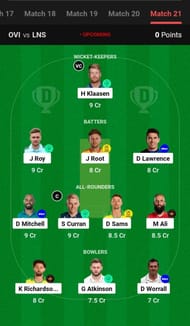Best Fantasy XI for Match 21 - OVI vs LON | The Hundred Men's 2023