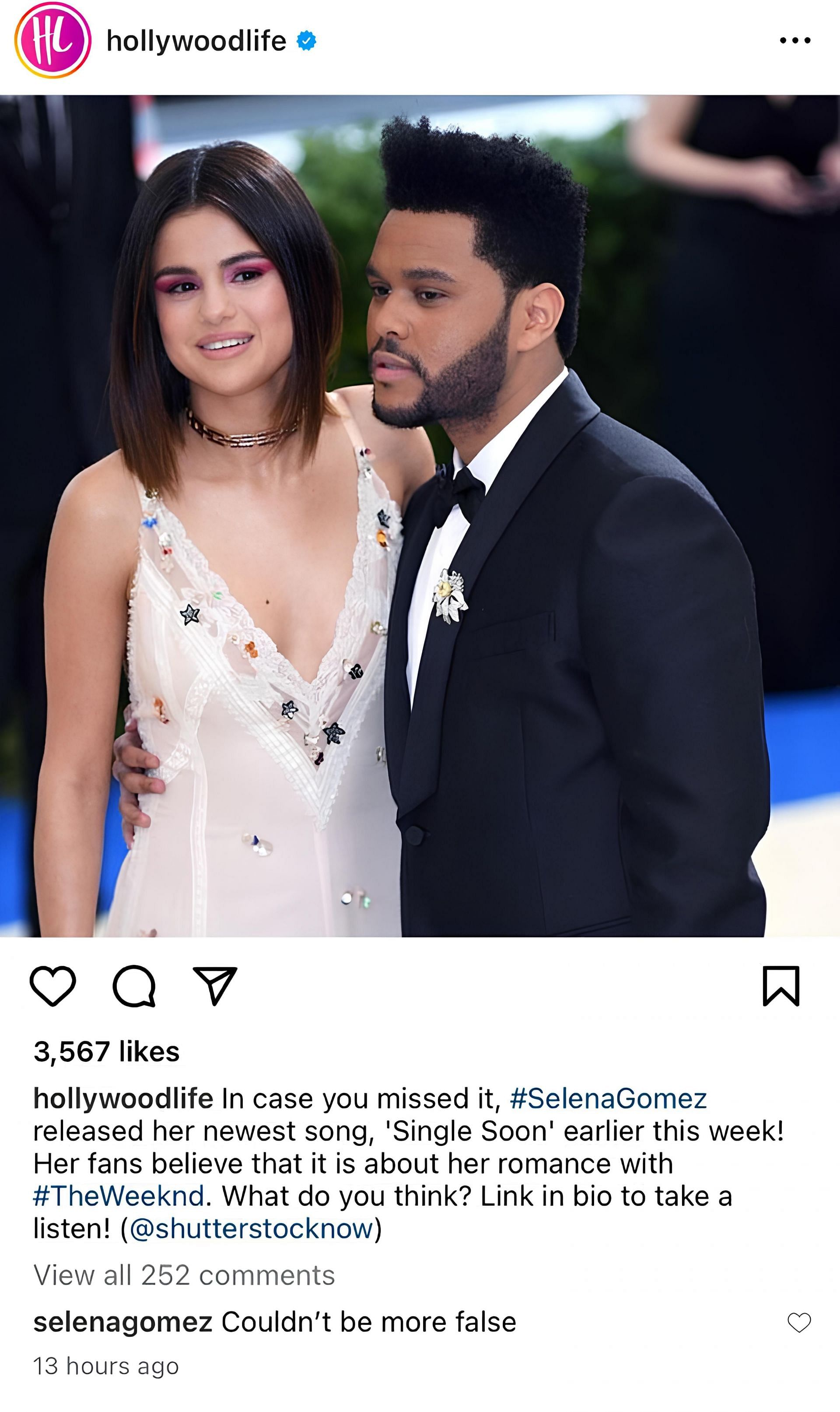 Selena Gomez reply to Weeknd Speculation (Image via Instagram account @hollywoodlife)