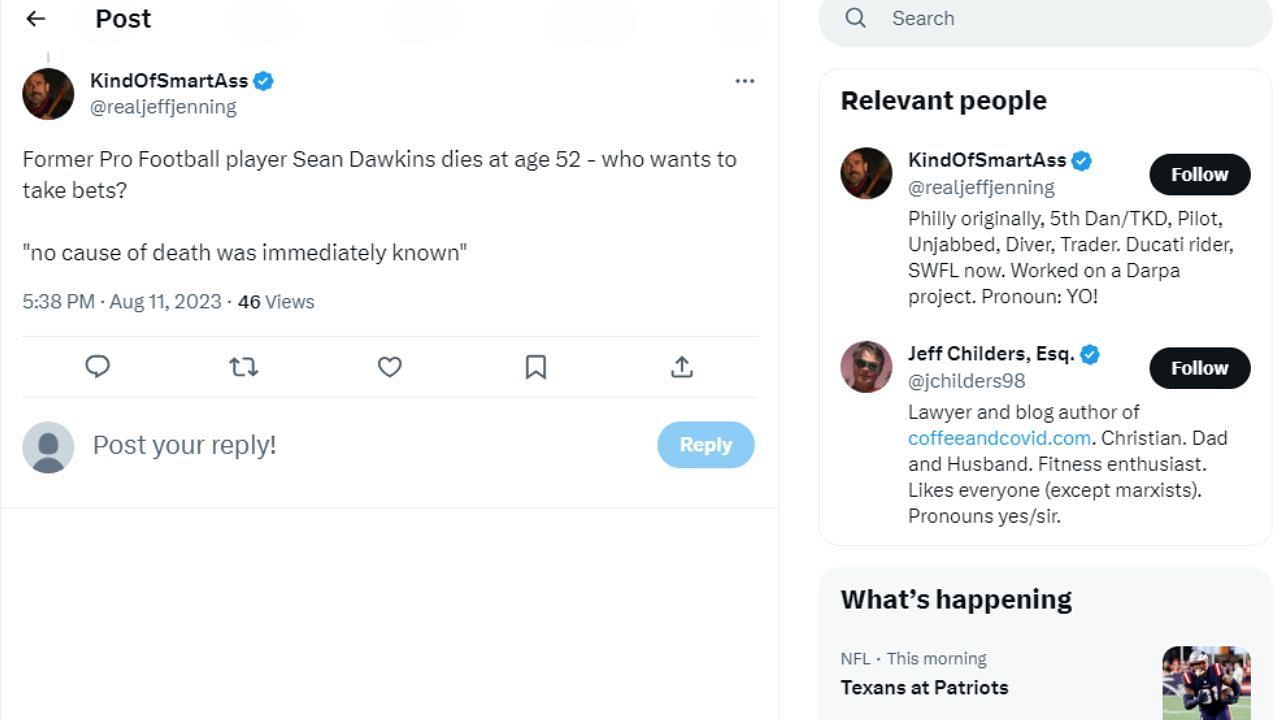 Apprehensive tweets on the sudden demise of Sean Dawkins