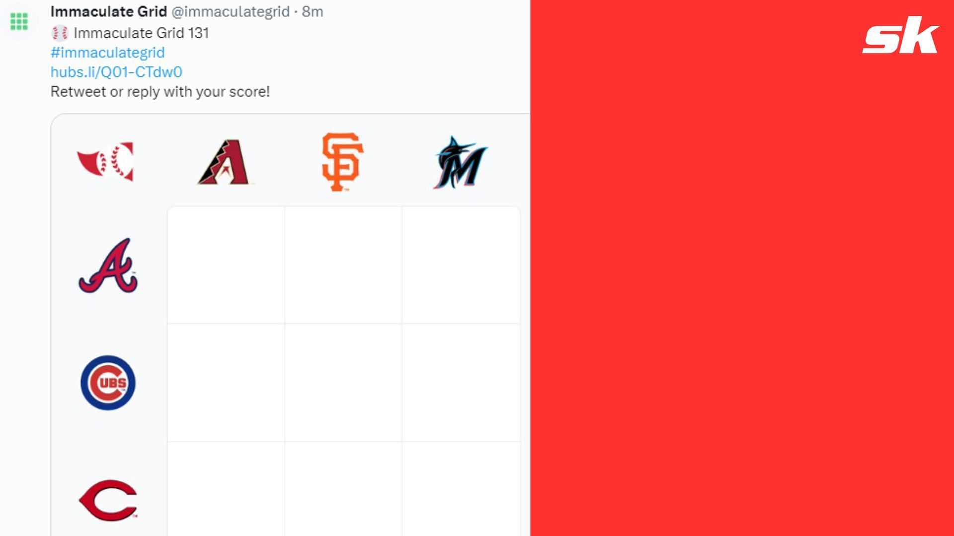 &quot;Immaculate Grid 131. Retweet or reply with your score!&quot; - Immaculate Grid