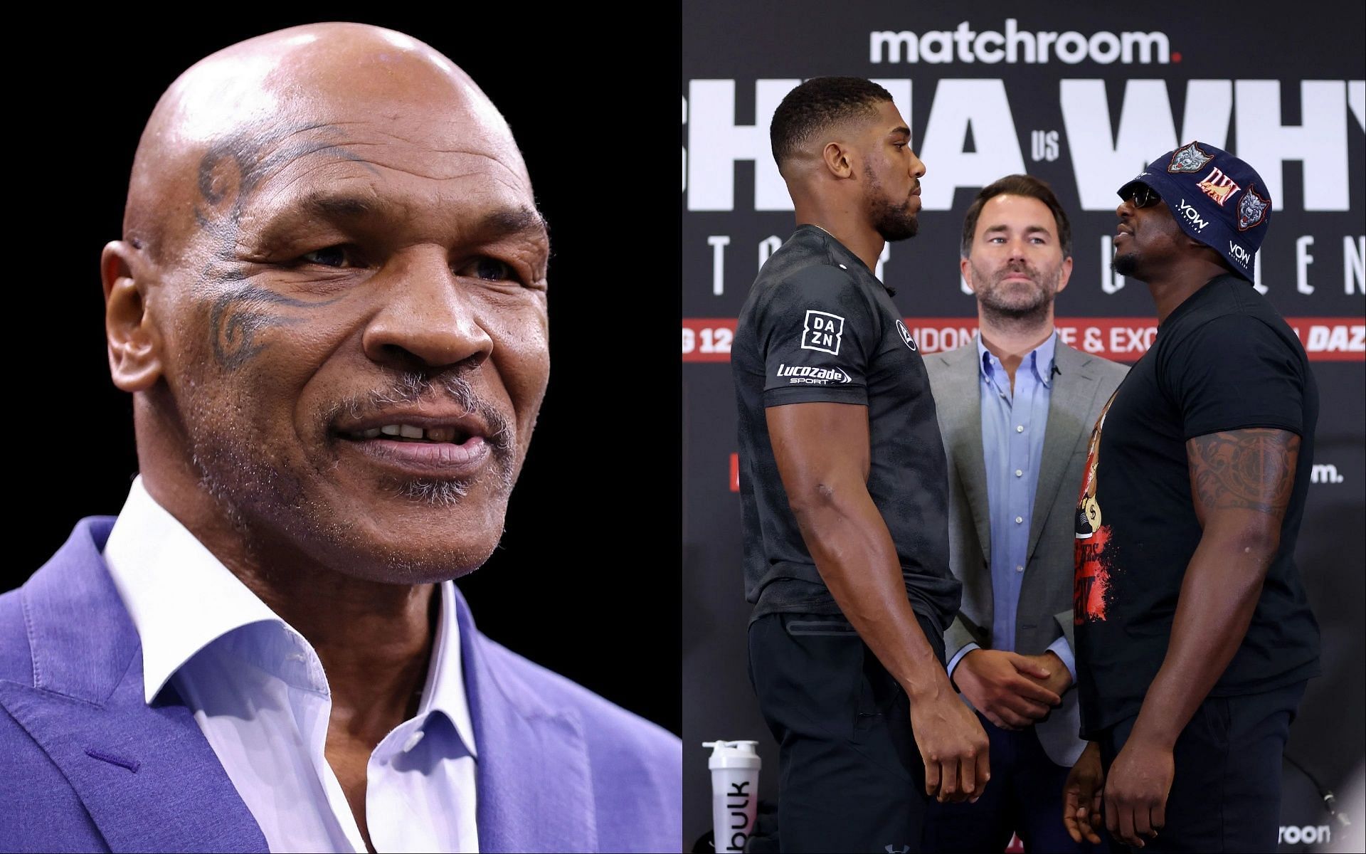 Mike Tyson (L), and Anthony Joshua vs. Dillan Whyte (R)