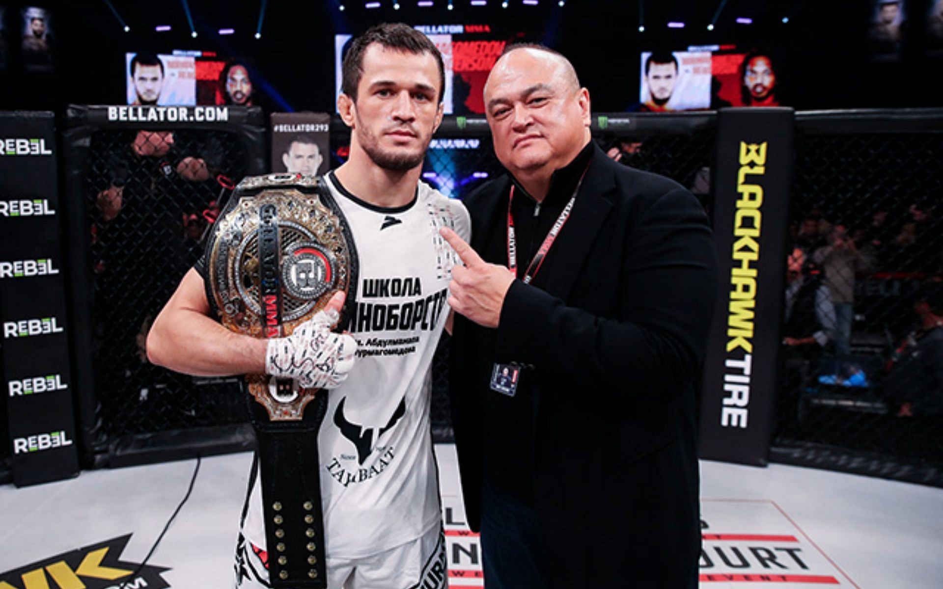 Usman Nurmagomedov and Bellator president Scott Coker [Photo credit: Lucas Noonan/Bellator MMA] 