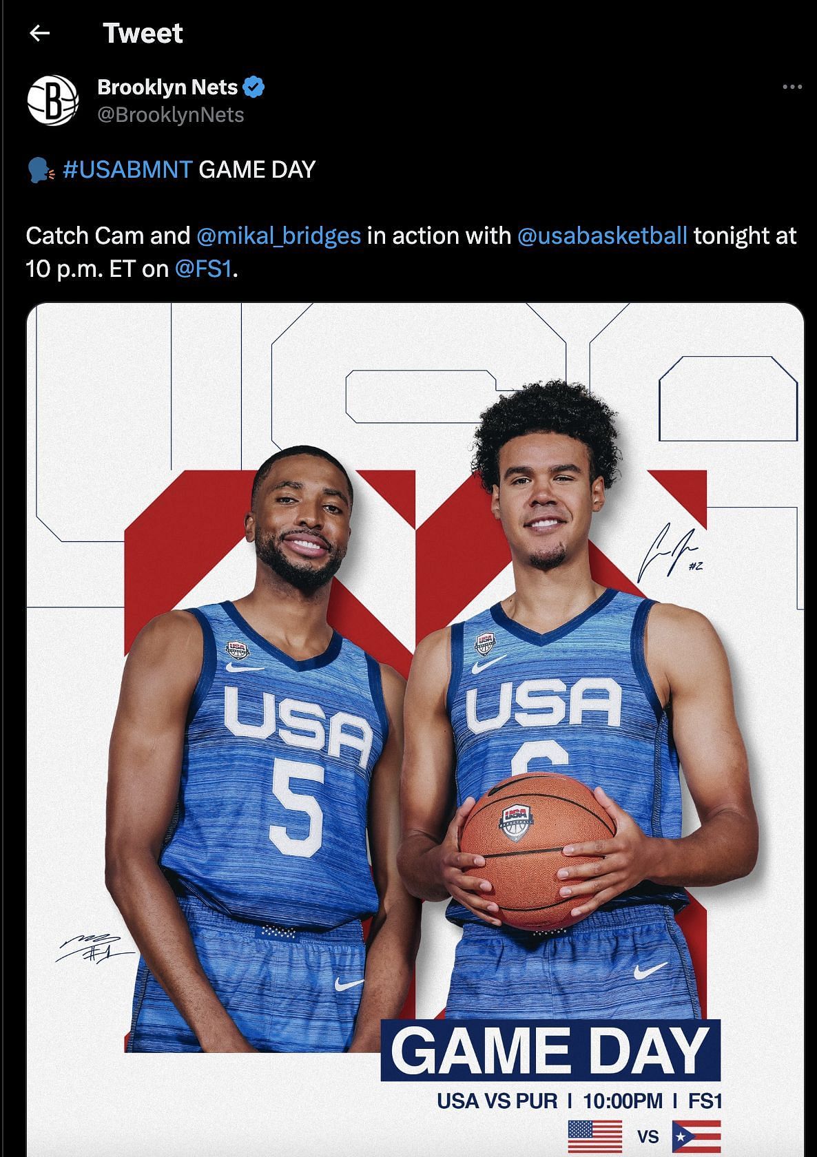 Nets players Cam Johnson and Mikal Bridges will be on Team USA at the World Cup.