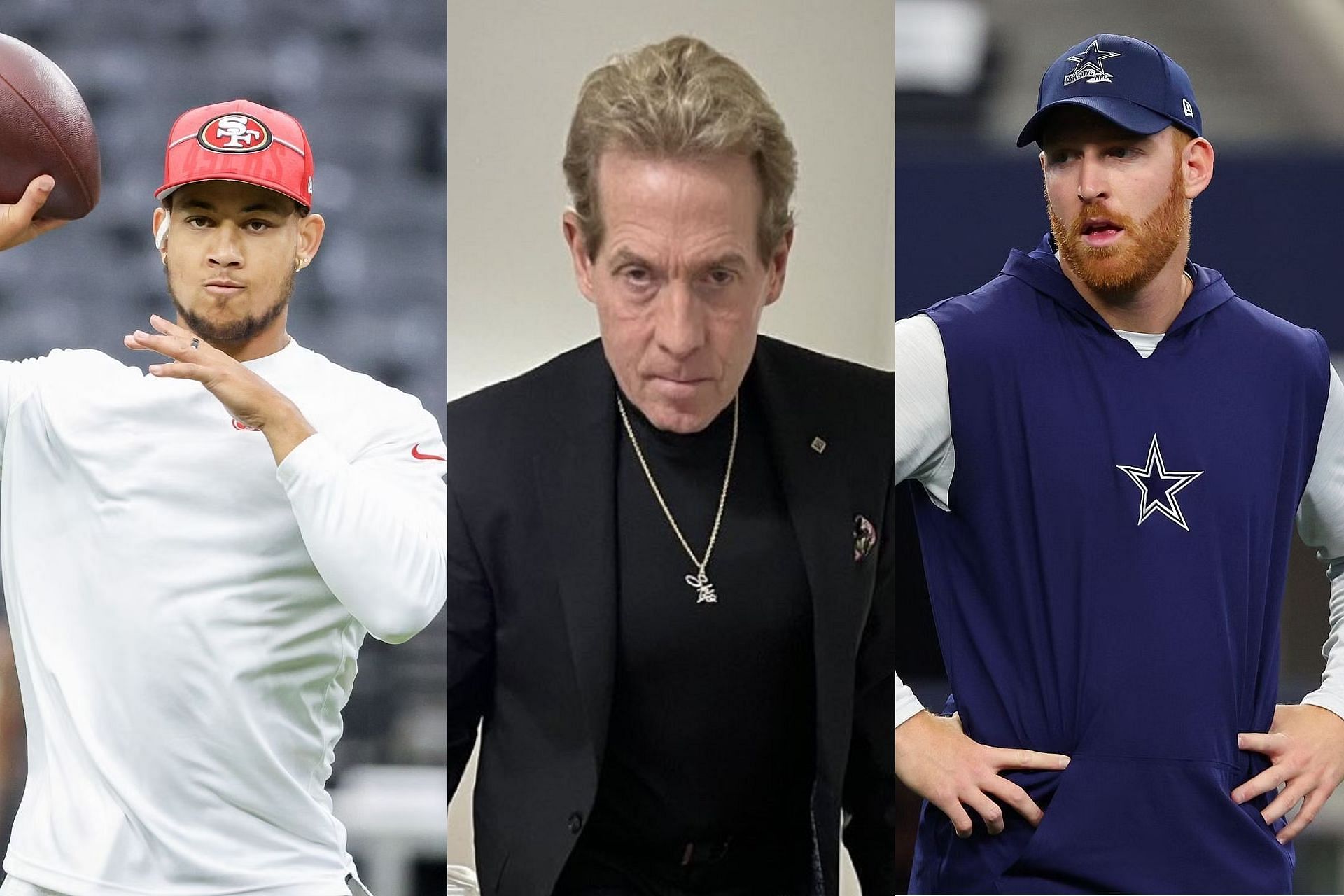 Skip Bayless raises concerns over Cowboys decision to trade for Trey Lance despite having Cooper Rush (Pic Credits: X@RealSkipBayless and Getty)