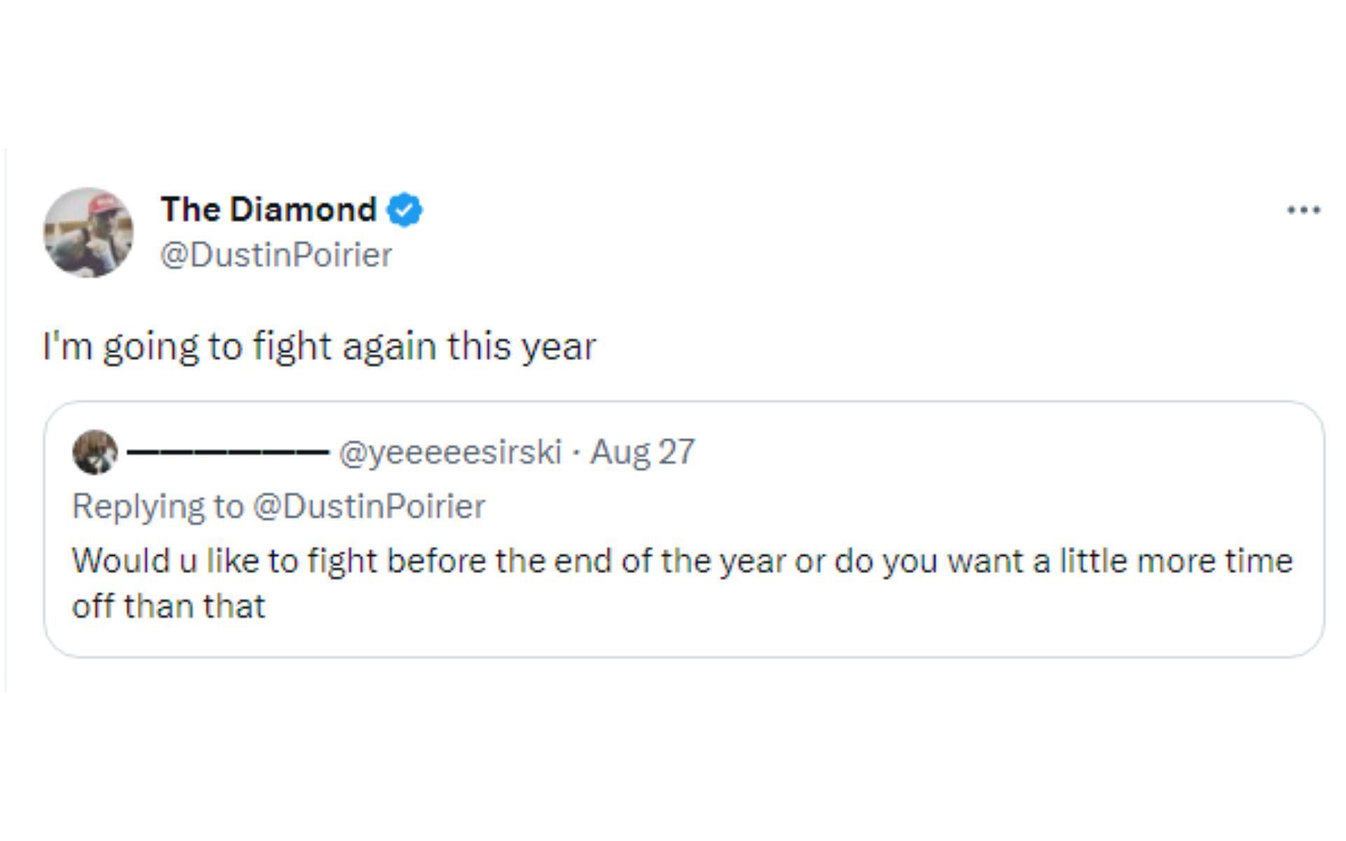 Tweet regarding next UFC fight