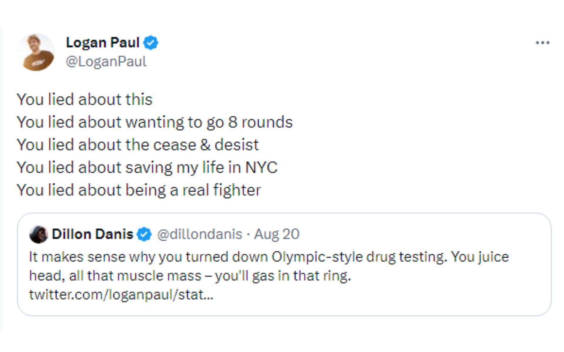 Twitter response to Dillon Danis