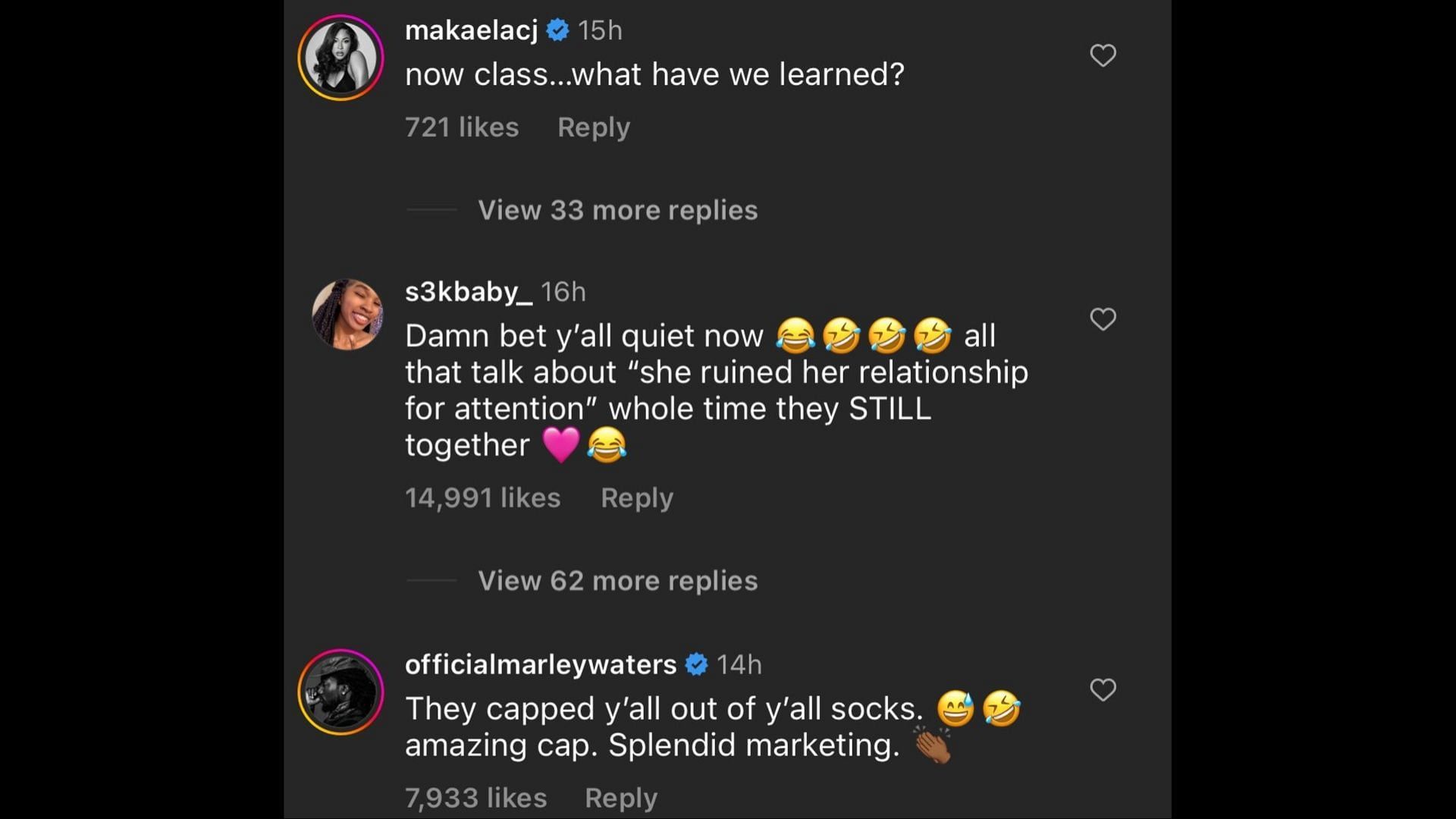 Screenshot of Internet users remarking on Palmer and Jackson&#039;s Instagram live session. (Photo via @TheShadeRoom/Instagram)