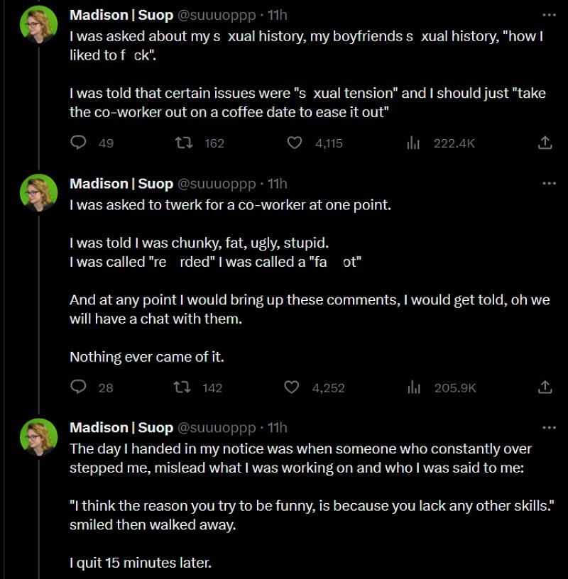 Maddison recounts harassment at LTT and LMG (Image via @suuuoppp/X)