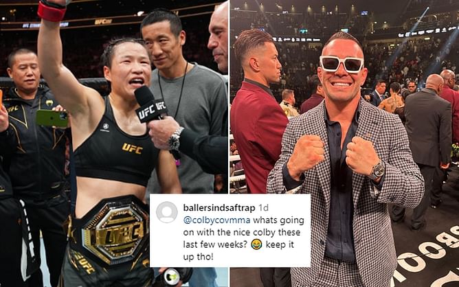 "Back up bro she mine" - Wholesome interaction betwen "handsome" Colby Covington and Zhang Weili leaves fans confused
