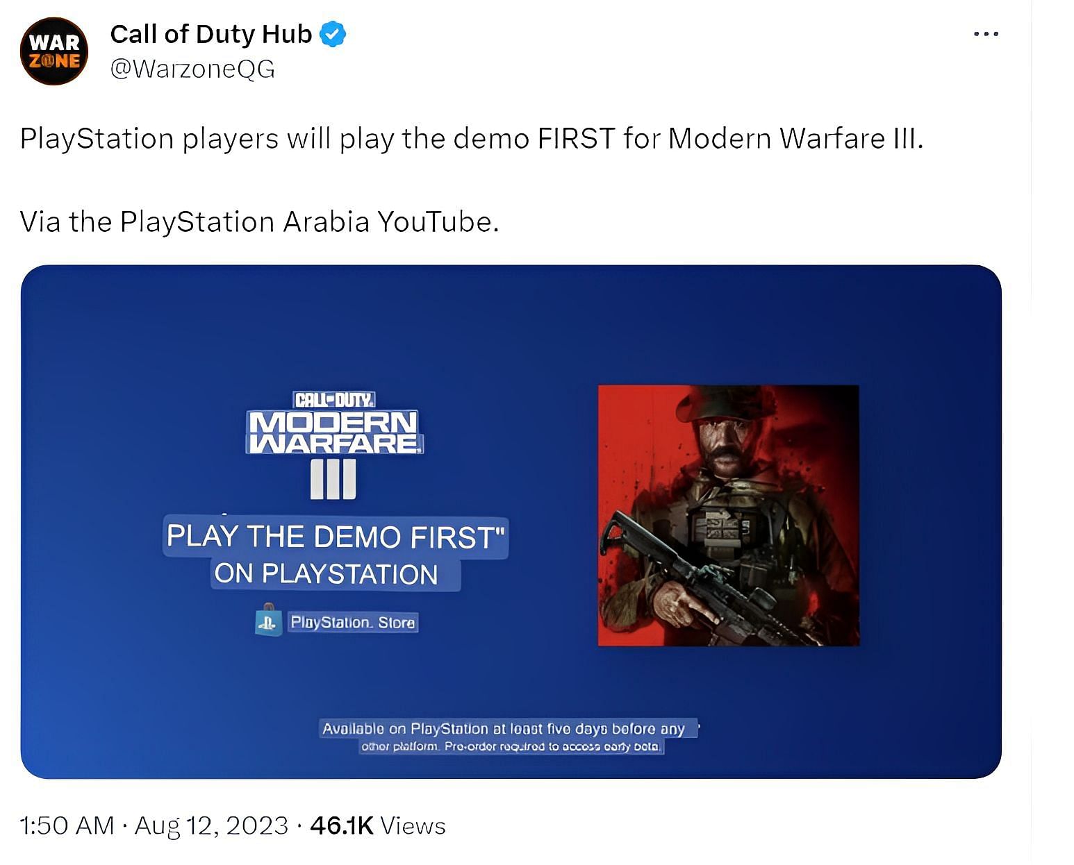 MW3 beta to release early on PlayStation (Image via Twitter/Call of Duty Hub)