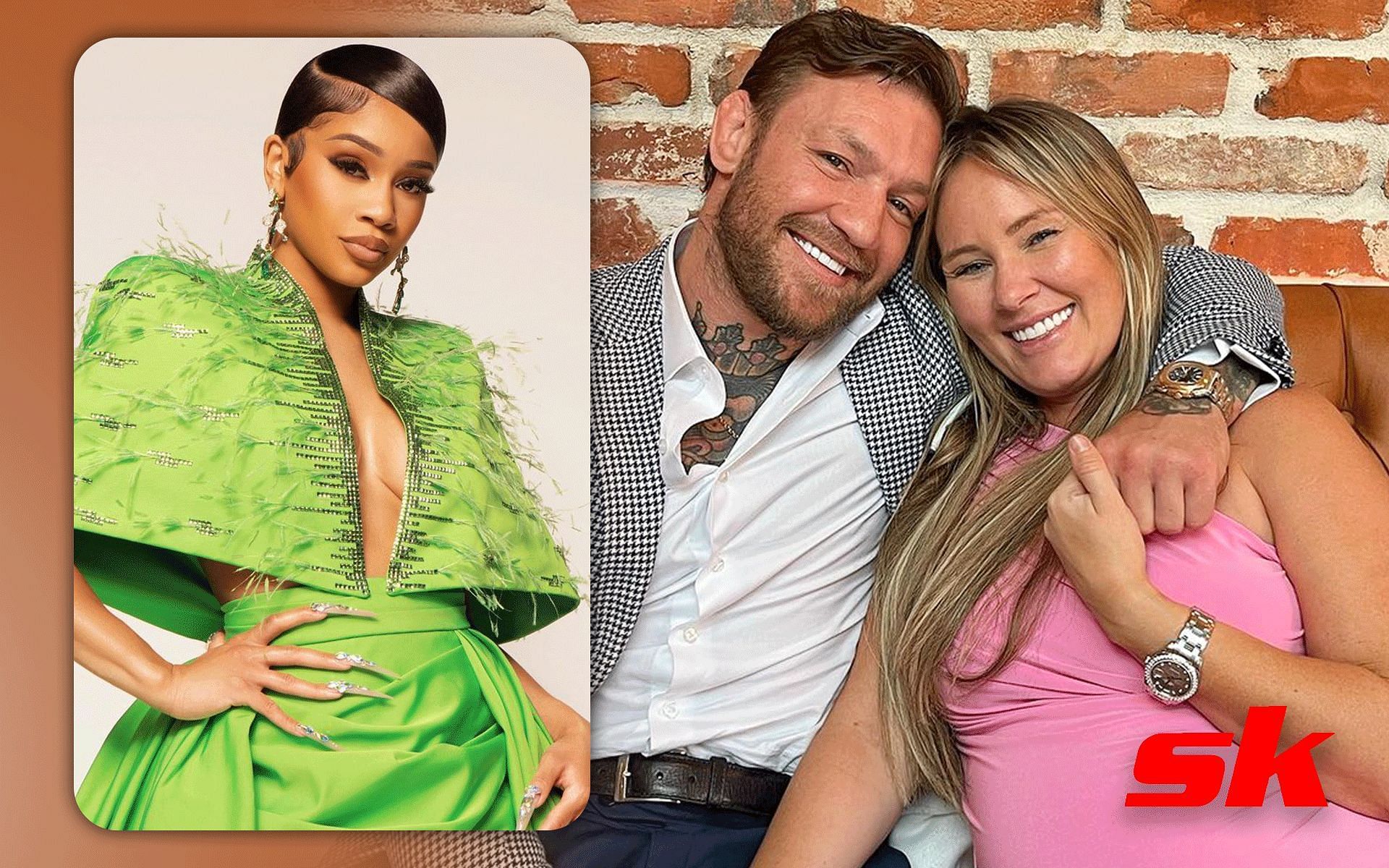 Saweetie (Left); Conor McGregor and Dee Devlin (Right) [*Image courtesy: left image via @saweetie Instagram; right image via @thenotoriousmma Instagram]